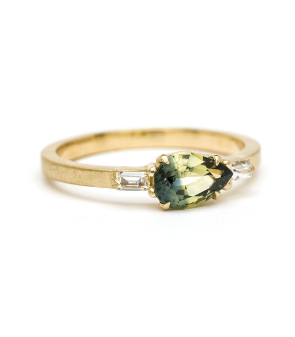 18k Yellow Gold Pear Shape Natural Sapphire Boho Engagement Ring