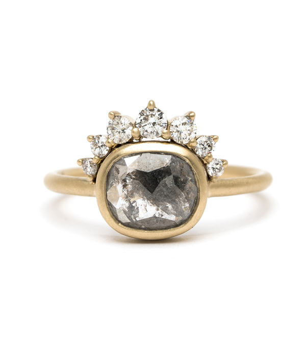 This Rose Cut Salt and Pepper Diamond Boho Style Engagement Ring is a beautiful example of our Unique Engagement Rings designed by Sofia Kaman handmade in Los Angeles using our SKFJ ethical jewelry process. This piece has been sold and is in the SK Archive.