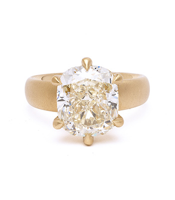 18K Matte Gold 5 Carat Diamond Engagement Ring designed by Sofia Kaman handmade in Los Angeles