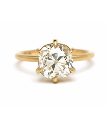 18K Matte Yellow Gold Ethically Sourced Old Mine Cut Diamond Solitaire designed by Sofia Kaman handmade in Los Angeles