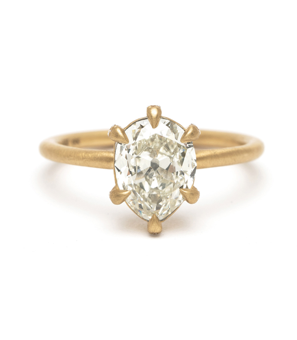 Matte Gold Pear Shape Antique Cut Diamond Boho Engagement Ring