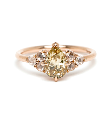 Pear Shape Rose Cut Champagne Diamond One of a Kind Engagement Ring designed by Sofia Kaman handmade in Los Angeles