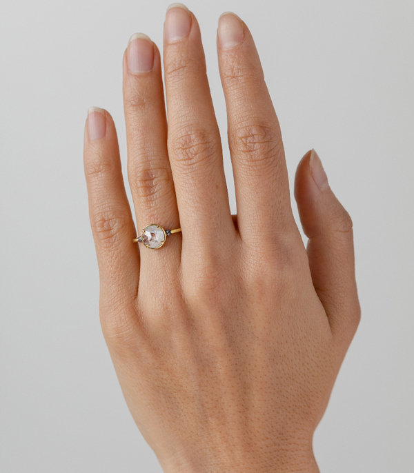 Rose Cut Salt And Pepper Diamond Boho Engagement Ring