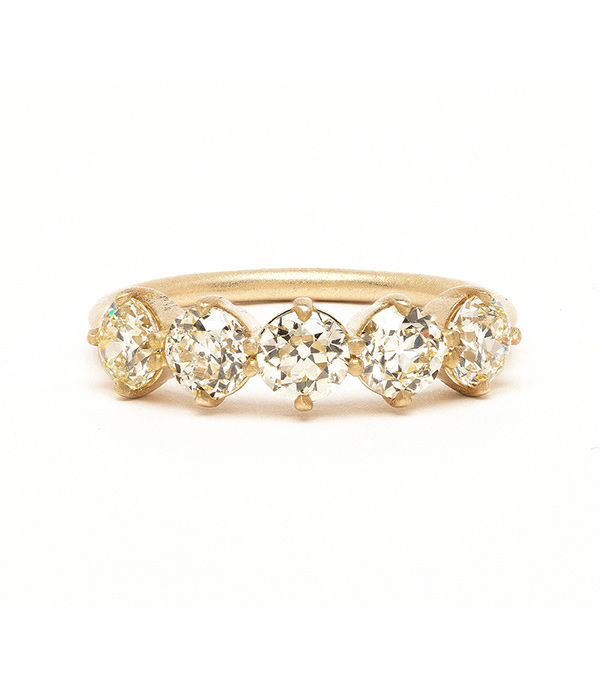 14K Gold 5 Stone Old European Cut Diamond Engagement Rings for Women designed by Sofia Kaman handmade in Los Angeles using our SKFJ ethical jewelry process.