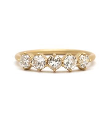 14K Gold 5 Diamond Wedding Band for Engagement Rings designed by Sofia Kaman handmade in Los Angeles
