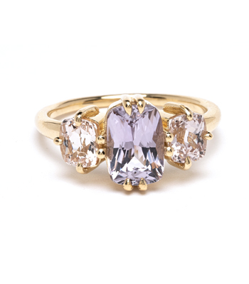 Peach Sapphire Engagement Rings 3 Stone Light Pink Sapphire One of a Kind Engagement Ring designed by Sofia Kaman handmade in Los Angeles
