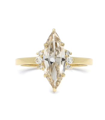 Melina Marquise Cut Champagne Diamond Unique Engagement Ring designed by Sofia Kaman handmade in Los Angeles