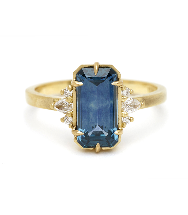Blue Sapphire Boho Nature Inspired Non-traditional Engagement Ring designed by Sofia Kaman handmade in Los Angeles using our SKFJ ethical jewelry process.