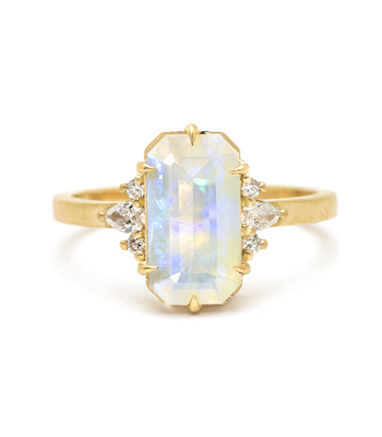 Moonstone And Opal 14k Matte Gold Opal Unique Engagement Rings designed by Sofia Kaman handmade in Los Angeles