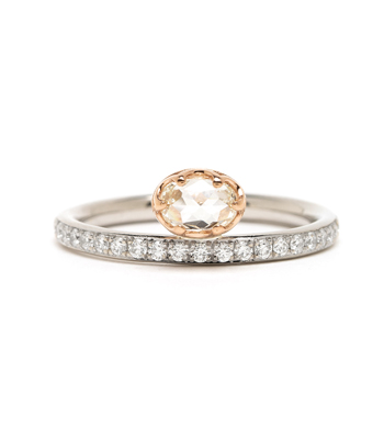 14K Gold Platinum Oval Rose Cut Diamond Ring designed by Sofia Kaman handmade in Los Angeles