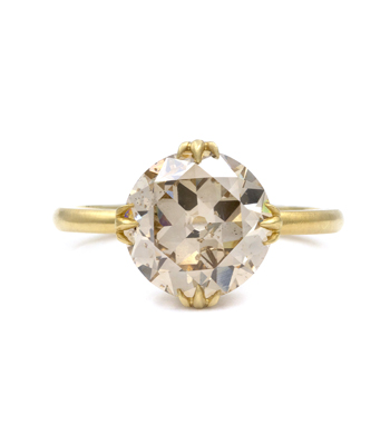 18K Matte Yellow Gold 3.21ct Old European Cut Diamond Unique Engagement Rings designed by Sofia Kaman handmade in Los Angeles