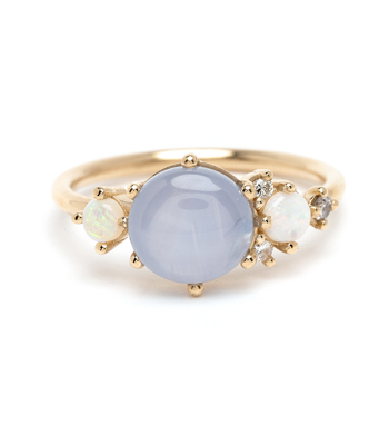 Star Sapphire and Opal Unique Engagement Ring designed by Sofia Kaman handmade in Los Angeles