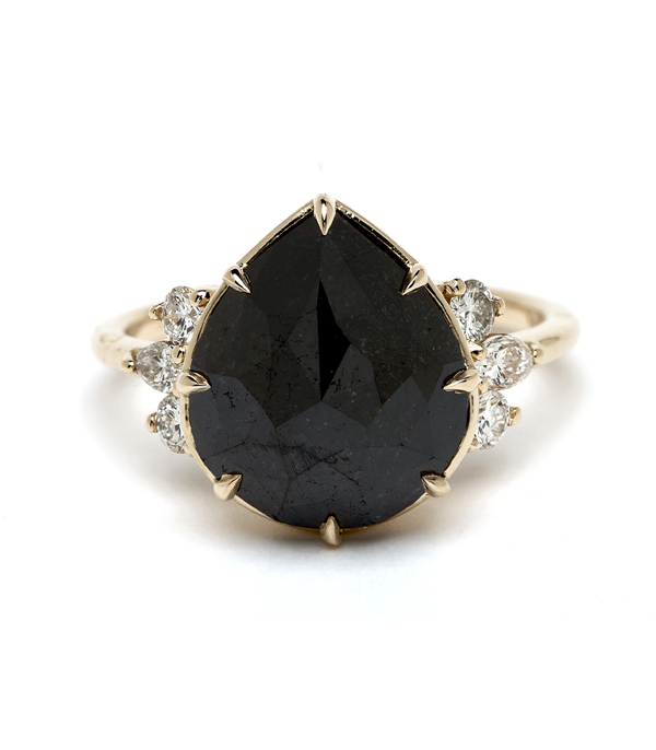 Black Diamond Unique Engagement Ring for the Non-Traditional Bride designed by Sofia Kaman handmade in Los Angeles using our SKFJ ethical jewelry process. This piece has been sold and is in the SK Archive.