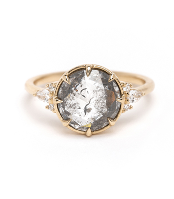 Darby Vintage Inspired Salt and Pepper Diamond Engagement Ring designed by Sofia Kaman handmade in Los Angeles