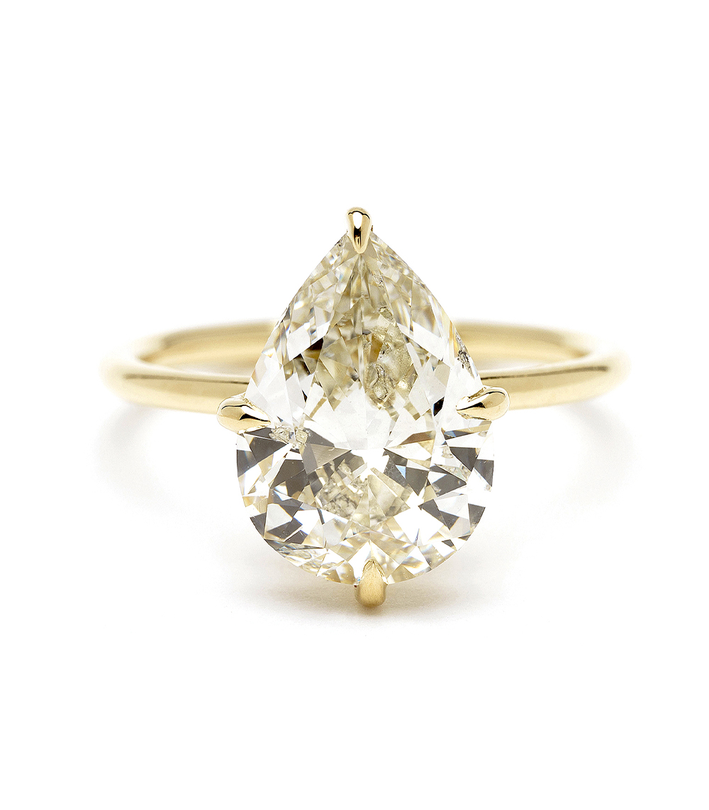 4.00 Ct Pear Cut Solitaire Band Diamond Engagement Ring Solid 14K Yellow Gold 