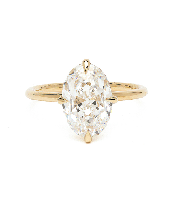 14K Shiny Yellow Gold Lab Grown Oval Diamond Engagement Ring for Women designed by Sofia Kaman handmade in Los Angeles using our SKFJ ethical jewelry process.