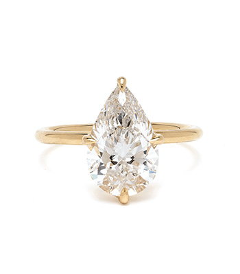 Pear Engagement Rings 3 carat Diamond Ring 14k Shiny Yellow Gold Pear Shape Diamond Engagement Ring designed by Sofia Kaman handmade in Los Angeles