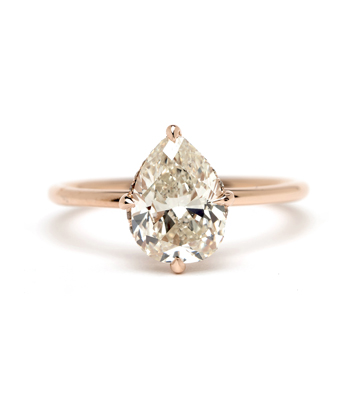 One of a Kind Antique Pear Shaped Diamond Engagement Ring for the Non Traditional Bride designed by Sofia Kaman handmade in Los Angeles