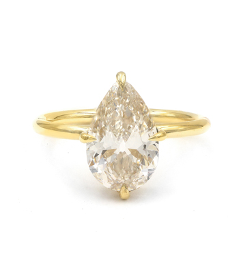 Annika 14k Shiny Yellow Gold Pear Shape Diamond Unique Engagement Rings designed by Sofia Kaman handmade in Los Angeles
