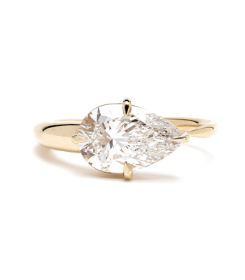 14K Gold Unique Engagement Ring with Sideways Pear Shape Lab Cut Diamond that makes this a Beautiful and Affordable Engagement Ring designed by Sofia Kaman handmade in Los Angeles