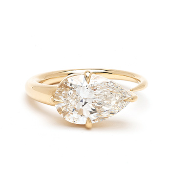 14k Shiny Yellow Gold Pear Shape Diamond Sideways Unique Engagement Rings designed by Sofia Kaman handmade in Los Angeles