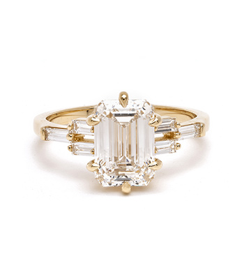14K Gold 2ct Lab Grown Diamond Deco Engagement Rings for Women designed by Sofia Kaman handmade in Los Angeles
