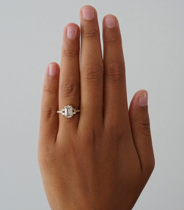 Champagne Diamond Emerald Cut Engagement Ring