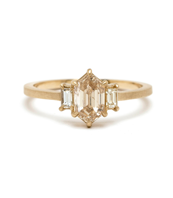 One of a Kind Art Deco Inspired Hexagon Champagne Diamond Engagement Ring designed by Sofia Kaman handmade in Los Angeles