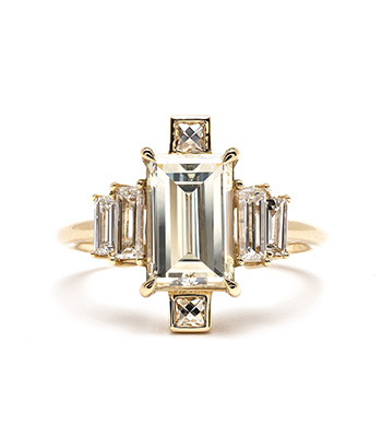 Baguette Cut Diamond Unique Engagement Rings designed by Sofia Kaman handmade in Los Angeles