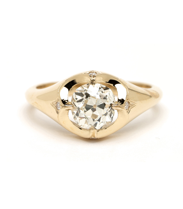 One of a Kind Engagement Ring with Old Mine Cut Diamond for a Non Traditional Bride designed by Sofia Kaman handmade in Los Angeles using our SKFJ ethical jewelry process. This piece has been sold and is in the SK Archive.