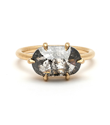 14k Matte Gold Salt and Pepper Diamond Engagement Ring Makes the Perfect Unique Wedding Rings designed by Sofia Kaman handmade in Los Angeles