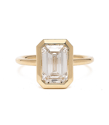 14K Shiny Yellow Gold Emerald Cut Lab Grown Diamond Engagement Rings For Women designed by Sofia Kaman handmade in Los Angeles