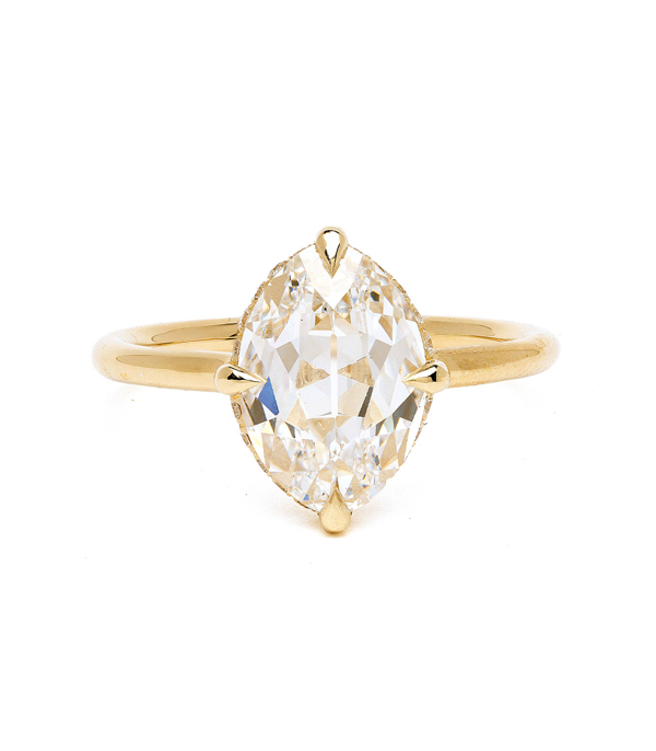 14K Shiny Yellow Gold Lab Grown 3.03ct Moval Cut Diamond Engagement Rings for Women designed by Sofia Kaman handmade in Los Angeles using our SKFJ ethical jewelry process.
