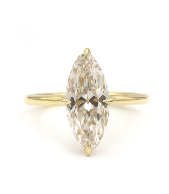 14K Shiny Yellow Gold Marquise Shape Diamond One of a Kind Engagement Ring designed by Sofia Kaman handmade in Los Angeles