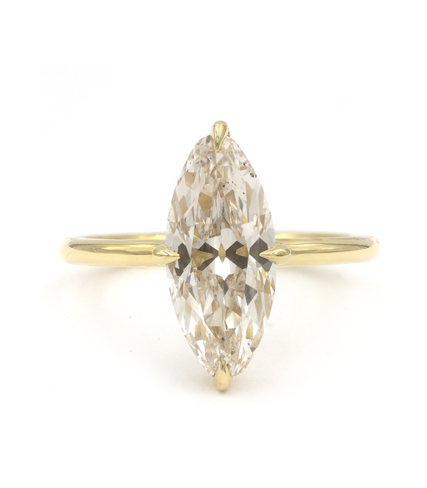 14K Shiny Yellow Gold Marquise Shape Diamond One of a Kind Engagement Ring designed by Sofia Kaman handmade in Los Angeles using our SKFJ ethical jewelry process.