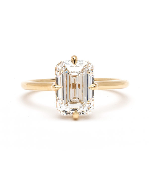 14k Gold Emerald Cut Lab Grown Diamond Engagement Rings for Non-Traditional Brides designed by Sofia Kaman handmade in Los Angeles using our SKFJ ethical jewelry process.