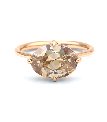 Oval Cut Champagne Diamond in Shiny 14K Rose Gold Unique Engagement Rings for Women designed by Sofia Kaman handmade in Los Angeles