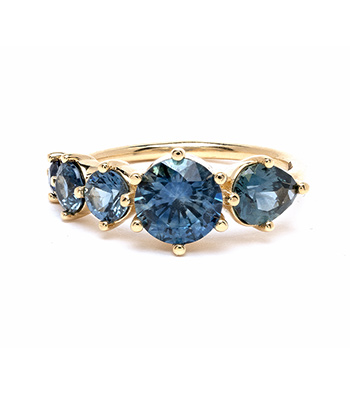 Sapphire 5 Stone One of a Kind Engagement Ring designed by Sofia Kaman handmade in Los Angeles