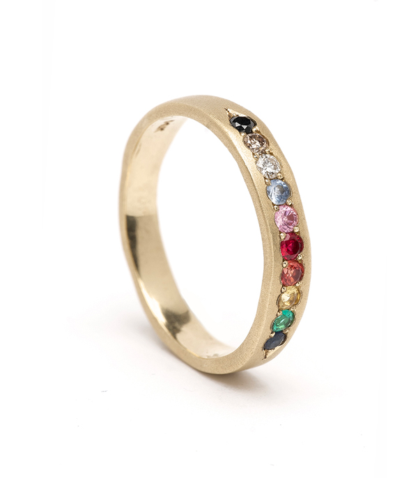 Rainbow Rings Large Gender Neutral Wedding Band Benefiting PFLAG perfect for Unique Engagement Rings designed by Sofia Kaman handmade in Los Angeles