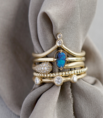 Moonstone And Opal The Calypso Grecian Inspired Bohemian Stacking Ring Set designed by Sofia Kaman handmade in Los Angeles