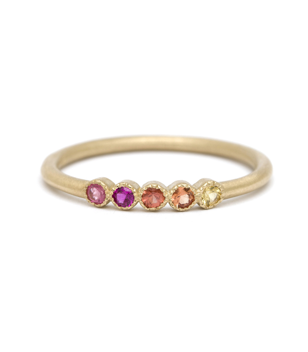14k Gold Warm Tone Rainbow Sapphire Stacking Ring Weddng Band