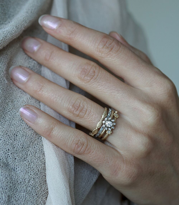 The Flora Boho Stacking Ring Set designed by Sofia Kaman handmade in Los Angeles using our SKFJ ethical jewelry process.