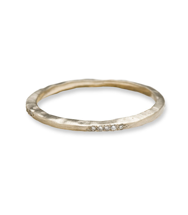 Gold Hammered Textured Micro Pave Diamond Skinny Stacking Ring
