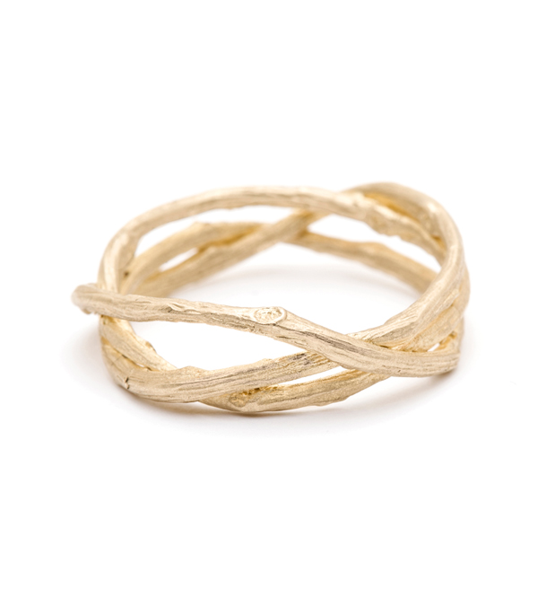 Gold Woven Branch Diamond Accent Wedding Band