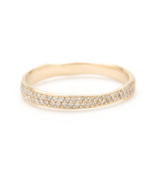 Gold Torn Paper Wedding Band With Pave Diamonds 3mm
