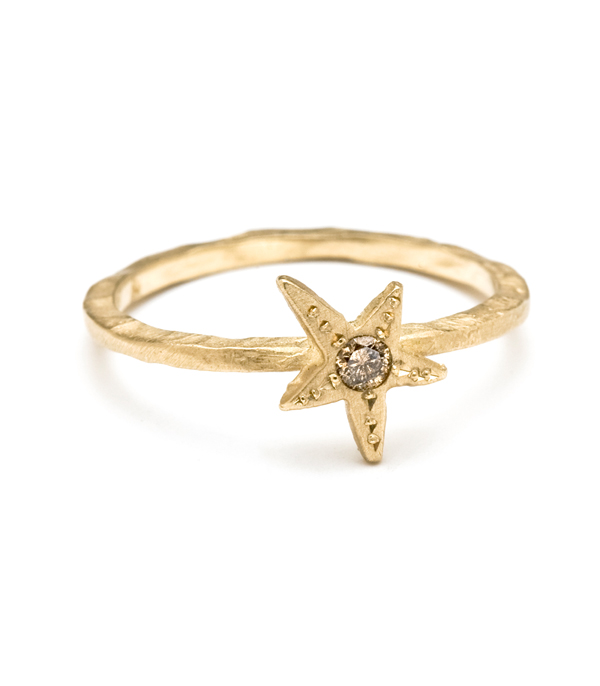 Tiny Shooting Star Champagne Diamond Gold Stacking Ring