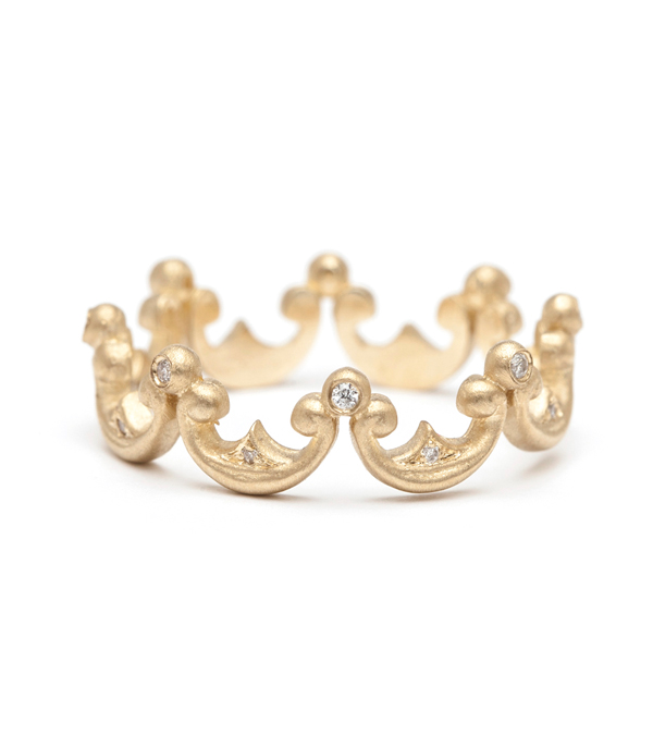 Gold And Diamond Scalloped Crown Stacking Band