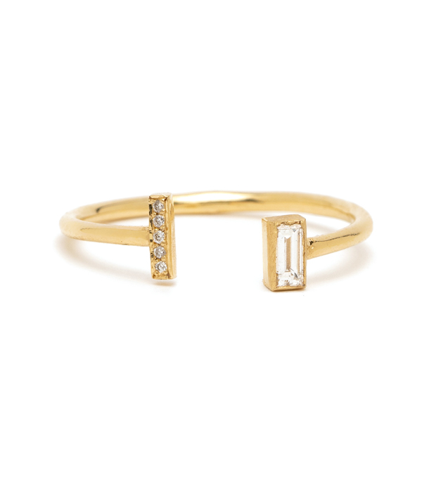 Adjustable Baguette Pave Diamond Stacking Ring