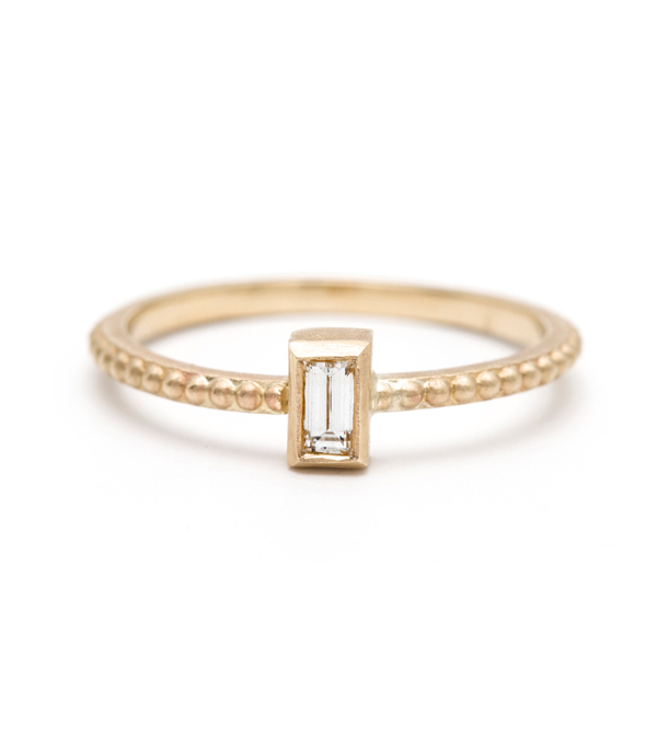 Beaded Stacking Band With Vertical Diamond Baguette