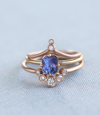 Sunrise Violetta Diamond and Sapphire Boho Stacking Ring Set Engagement Ring Styles designed by Sofia Kaman handmade in Los Angeles